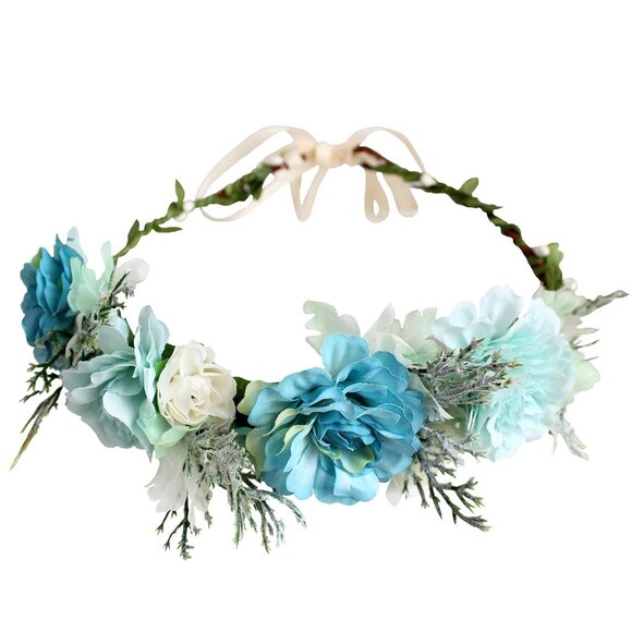 Accessories - Blue Floral Headband Women Girls Wedding Festival Boho Bridal Costume Accessory